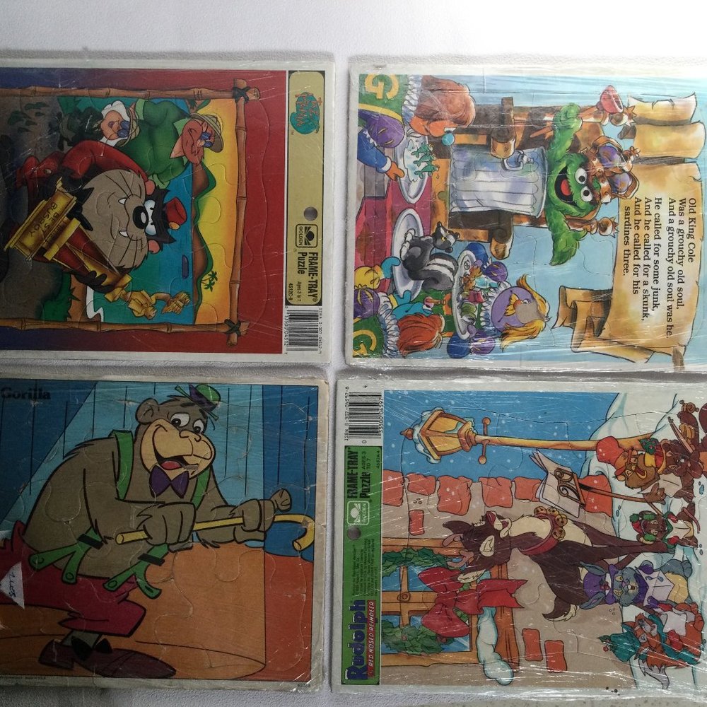 4 vintage puzzles Magilla Gorilla, Sesame street, Taz Mania, Rudolf age 3-7